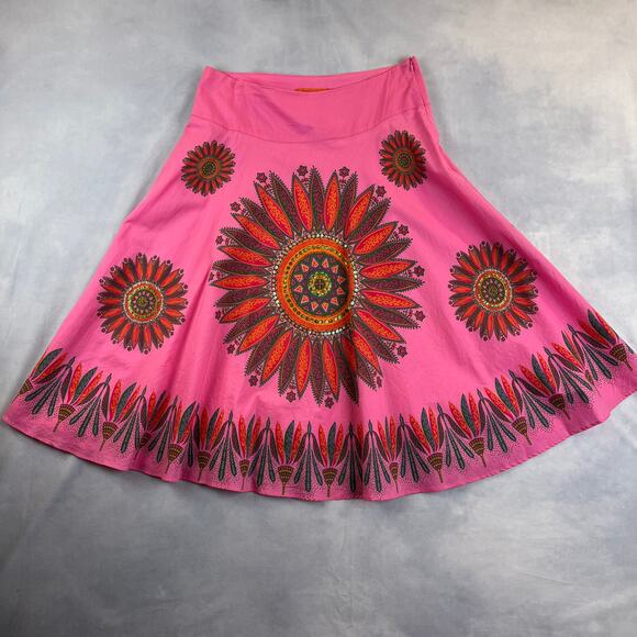 By Deep Los Angeles Boho Pink A-Line Sequin Midi Length Cotton Skirt Medium - Picture 1 of 9